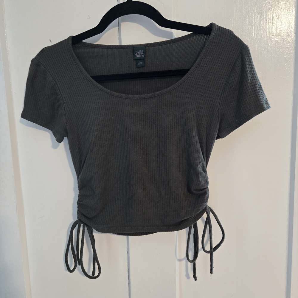 Wild Fable Dark Green Ribbed Crop Top‎ With Adjustable Side Ties, Size Small